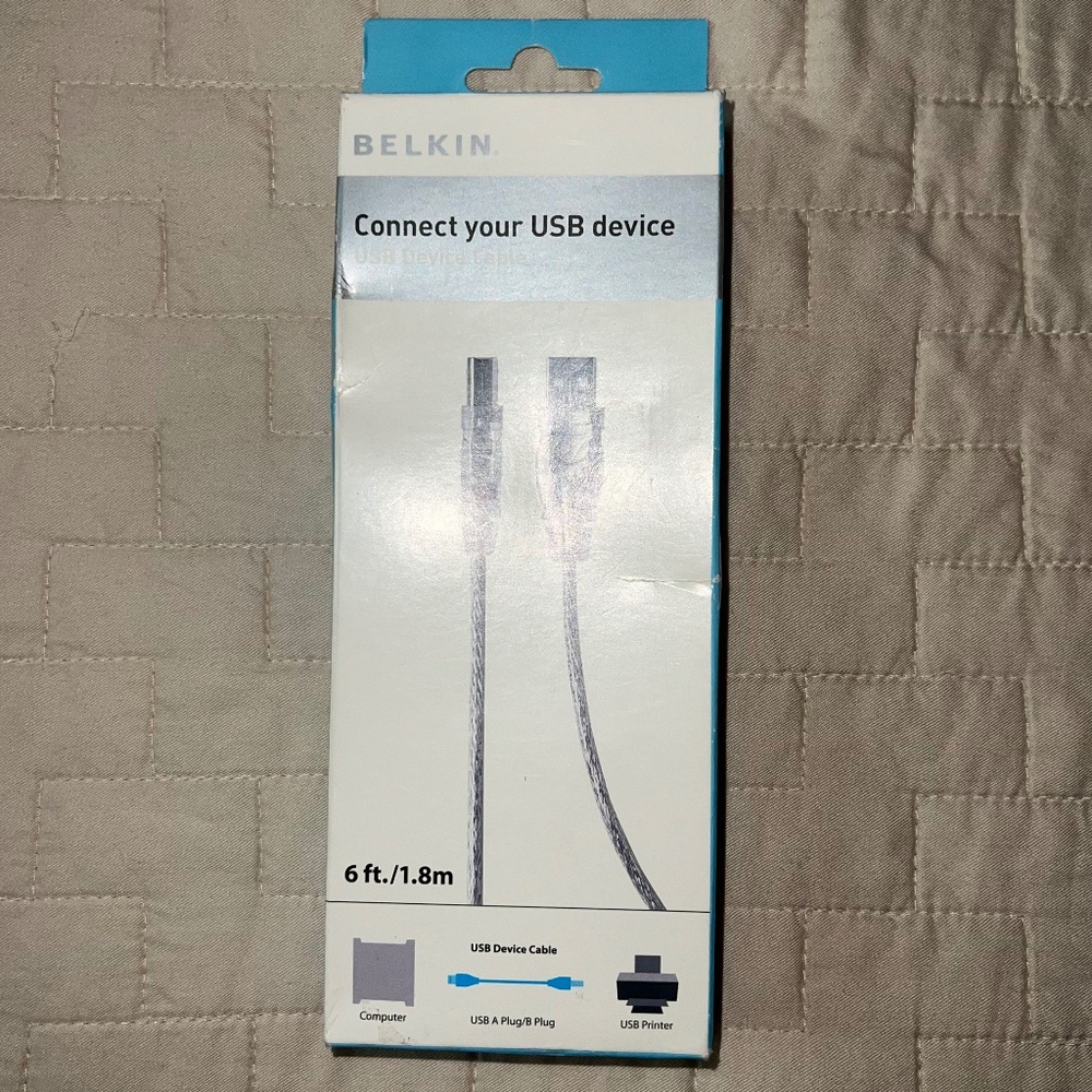 6 Ft. Belkin USB Device Cable NEW! Computer Printer A Plug/ B Plug